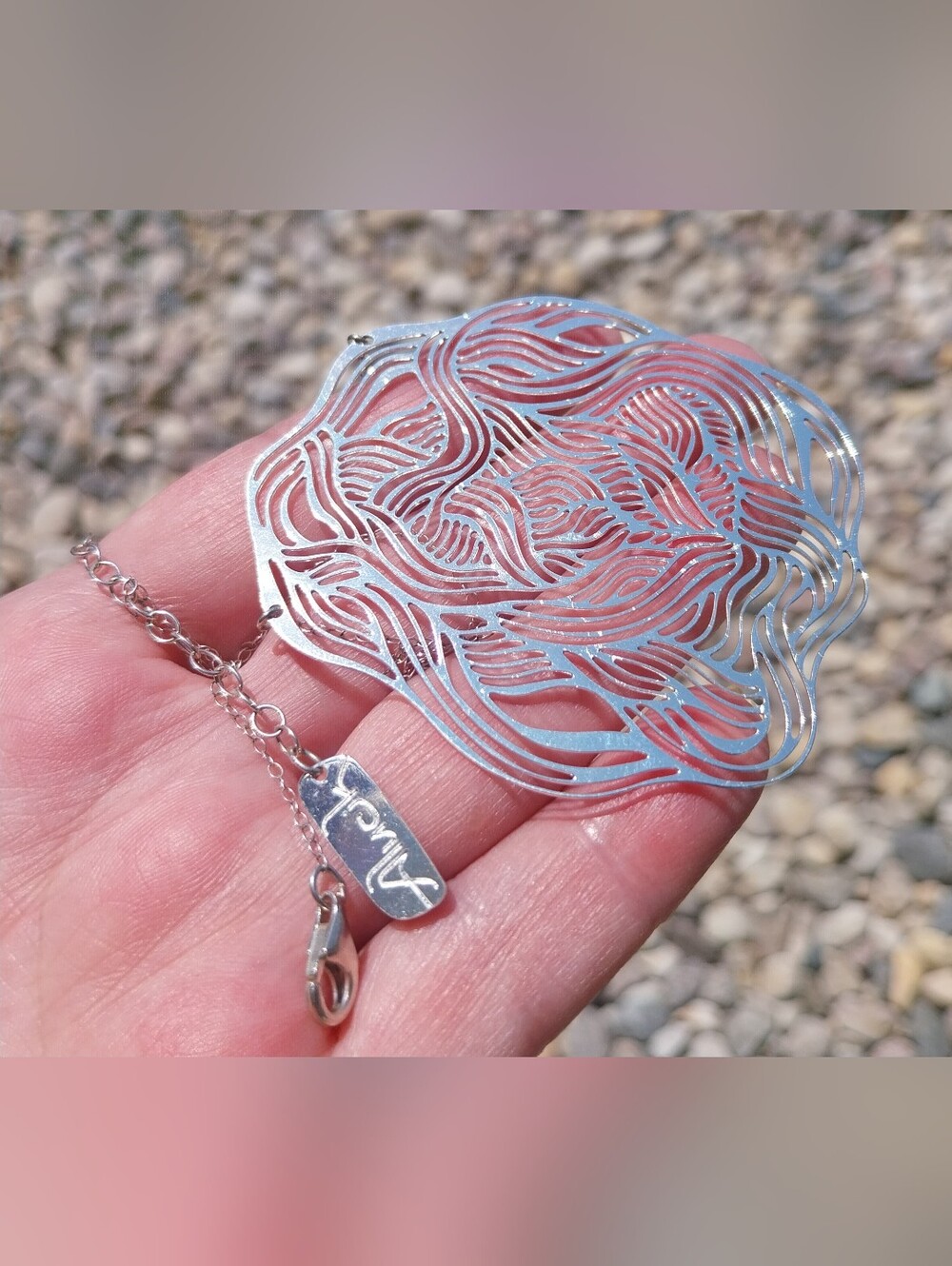 Intricate Silver Filigree Cutout Pendant Necklace - Women Jewelry - Picture 8 of 14